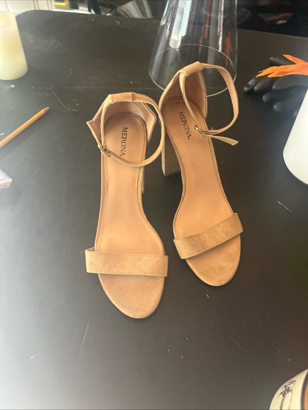 Merona Tan Suede Ankle-Strap Block Heels